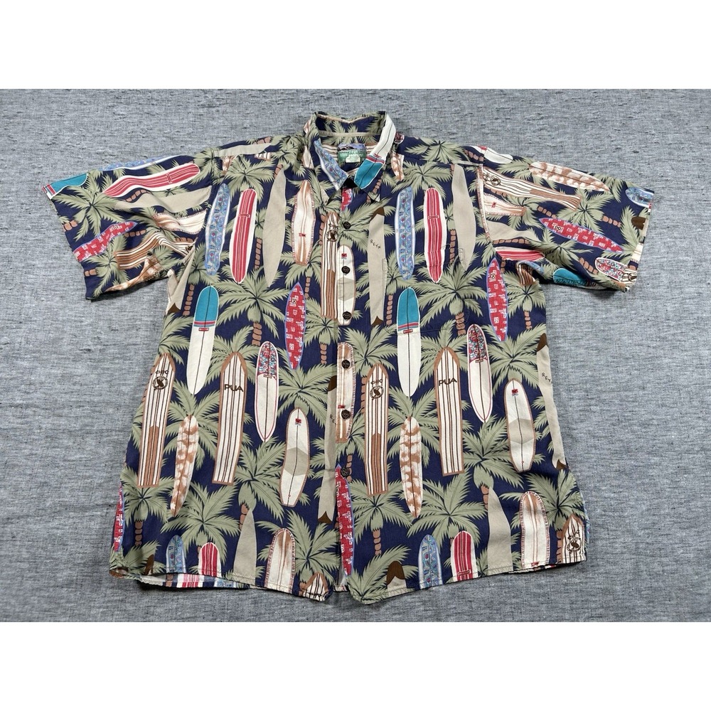 Vintage Reyn Spooner Shirt Mens Extra Large Navy Blue Surfboards Palm Trees